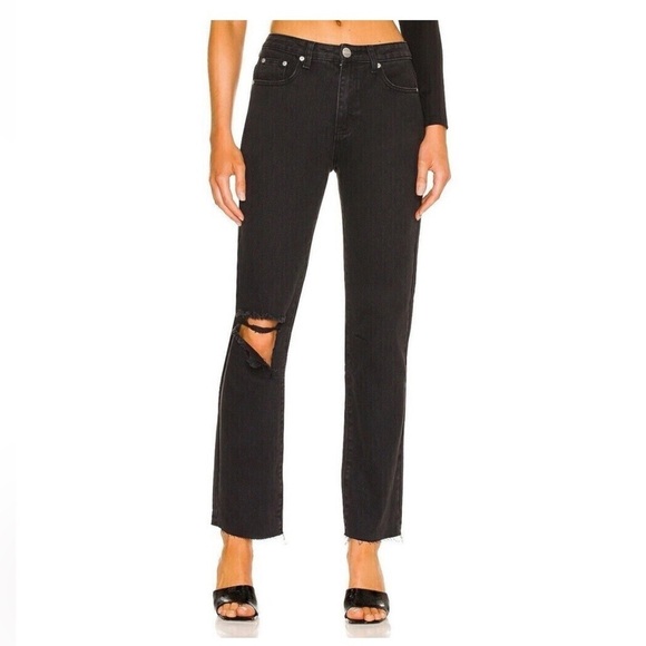 Superdown Dylan ripped knee distressed raw hem black denim jeans womens 29 - Picture 1 of 13